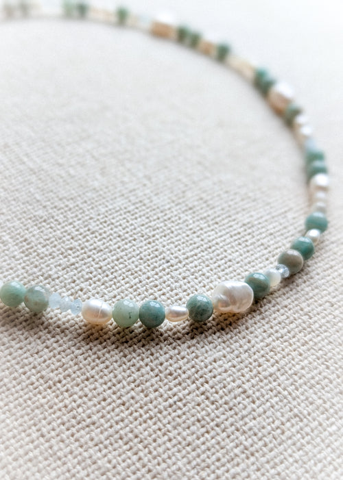 Amazonite Pearl Gemstone Necklace